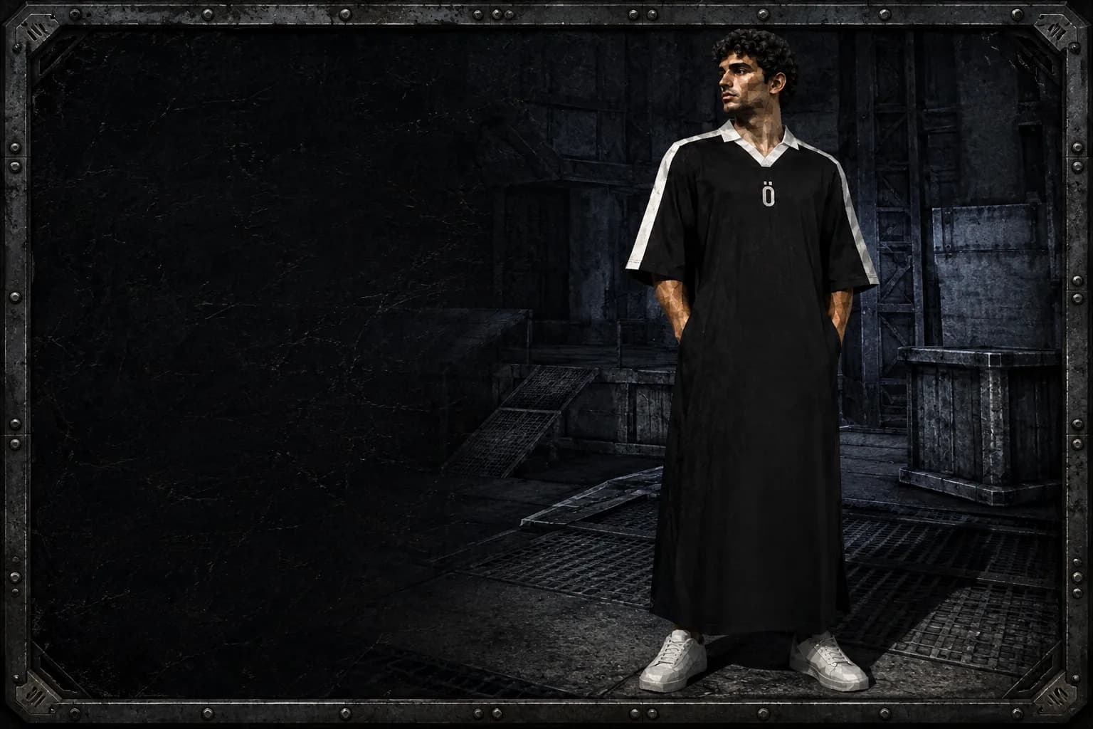 001_the_athlete oversized black jubbah, a vintage sportswear-inspired Muslim menswear design by öbiqvari